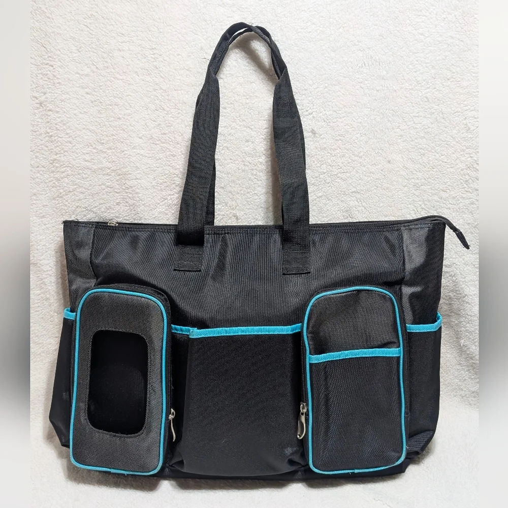 Graco Smart Organizer System Tote Diaper Bag Gym Beach Travel Black Aqua Blue